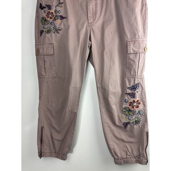 Sundance Embroidered Cargo Joggers Dusty Mauve Rose Boho Women's Size 12 Petite - Picture 3 of 12